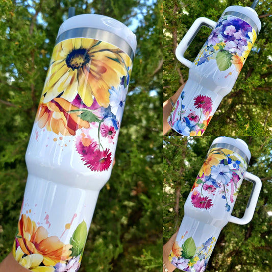Floral 40oz Quencher Tumbler with Handle