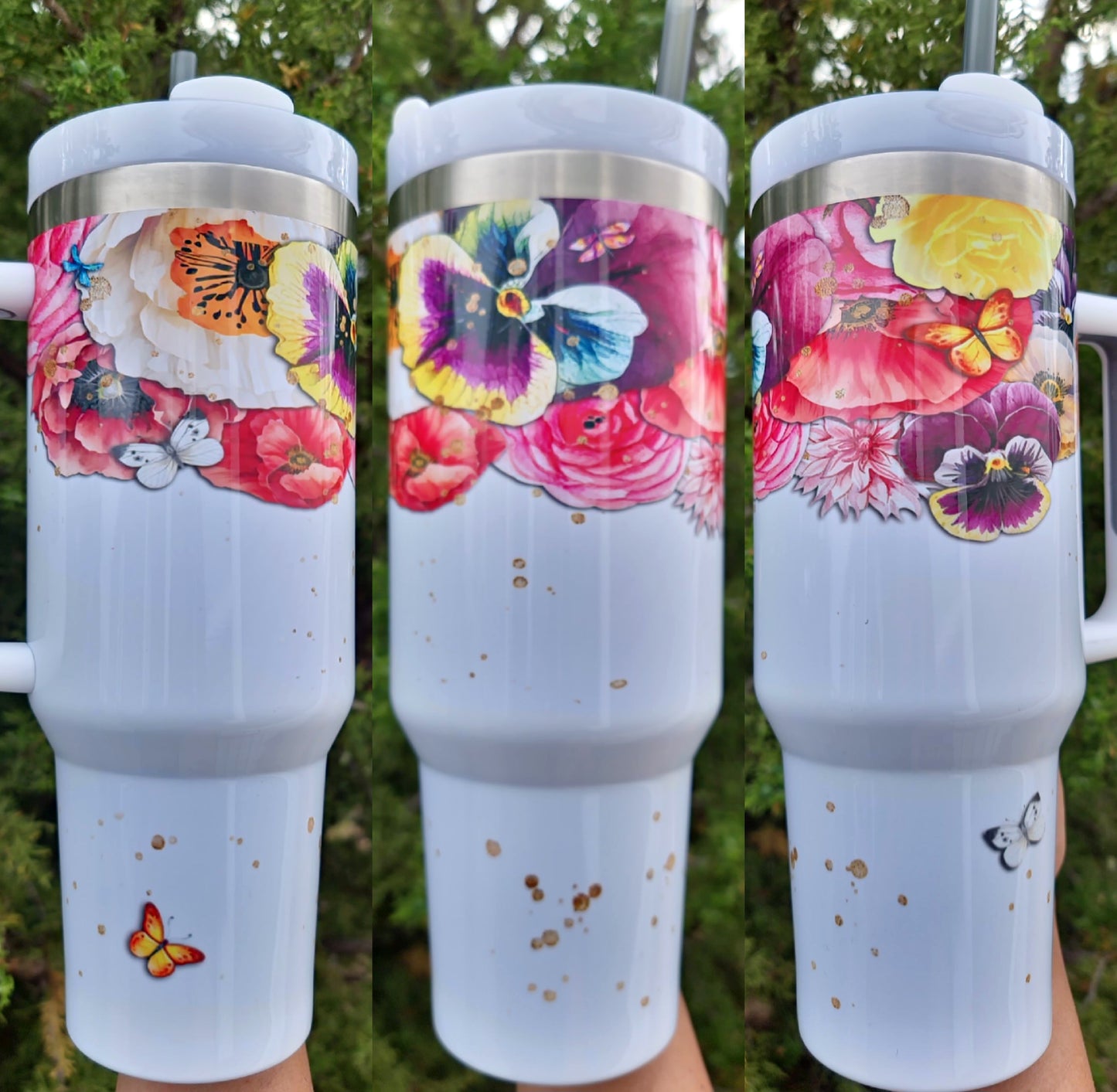 40oz Hibiscus Butterfly Tumbler with Handle