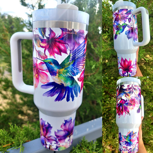 40oz Hummingbird Floral Quencher with Handle