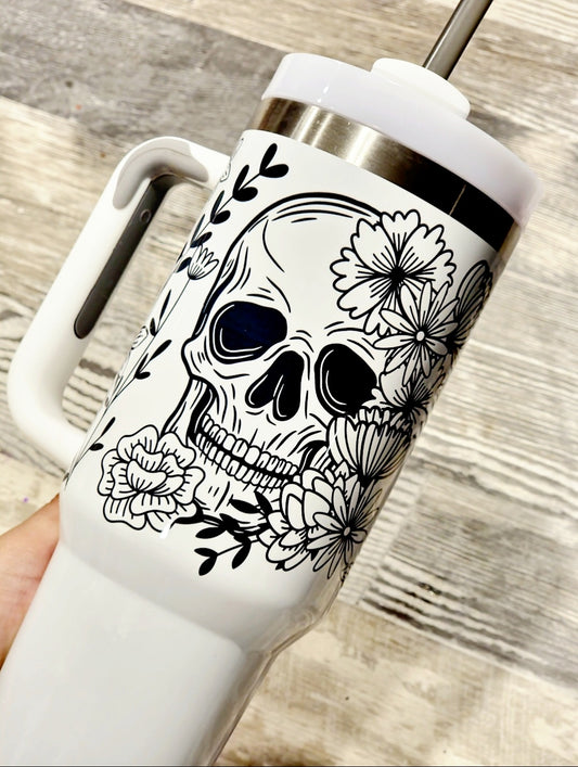 Floral Skull 40oz Insulated Tumbler with Handle